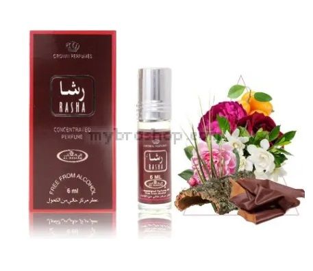 Дълготрайно арабско олио - масло Al Rehab  Rasha 6 ml  Аромат на  ванилия , жасмин и рози 0% алкохол