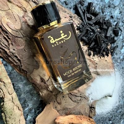 Луксозен арабски парфюм Lattafa Raghba WOOD INTENSE 100ml Kедър, гваяково дърво, сладник, тъмен карамел  Уд, сандалово дърво, захар, кашмирено дърво