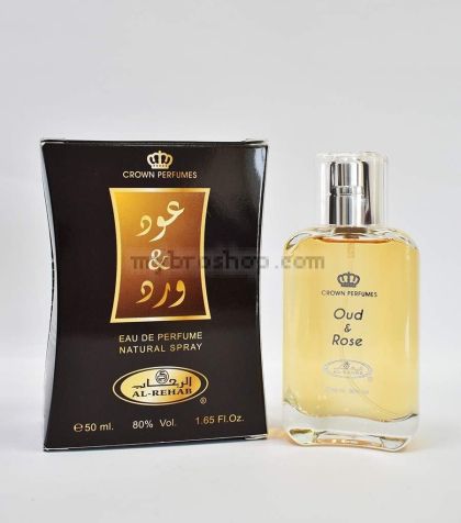 Дълготраен арабски парфюм OUD & ROSE на Al Rehab 50 ml Кадифена роза,  бял мускус , кехлибар,пачули и финни нотки на смола