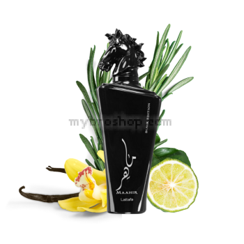 Луксозен арабски парфюм  Maahir BLACK EDITION от Lattafa   100ml  Кяра олибанум, ирис, смирна, лабданум, ванилия, кехлибар