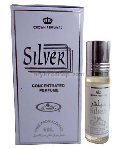 Дълготрайно арабско олио - масло Al Rehab Silver 6 мл -Топъл и пикантен флорален ориенталски мускус и оуд сладък аромат на цитрусови плодове 0% алкохол