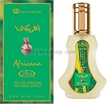 Дълготраен арабски парфюм  Africana 35ml от Al Rehab Цветен букет от роза и иланг-иланг съчетани със зрели плодове  и кардамон 0% алкохол