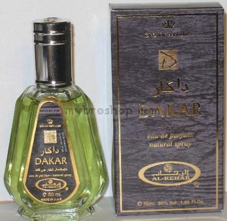 Дълготраен арабски парфюм  Dakar 50ml от Al Rehab мъх, градински чай, кедър, пикантни нотки, сандалово дърво, аква нотки, кехлибар, уд 0% алкохол