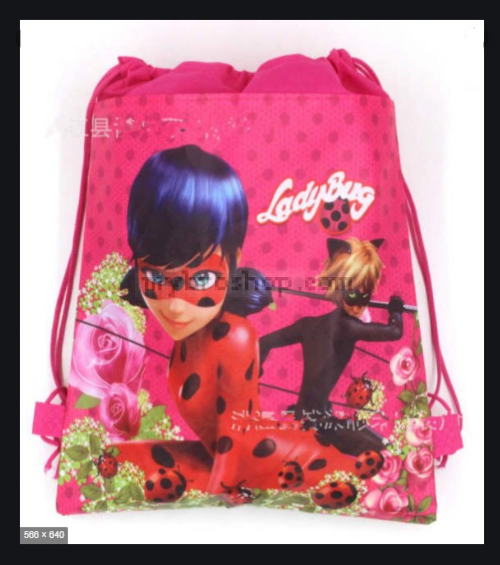  LadyBug Детска раница чанта  с въженце-шнур на Калинката и чения котарак 1