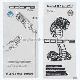 LED Соларна улична лампа Cobra 250W Черна + Подарък Стойка в комплекта!