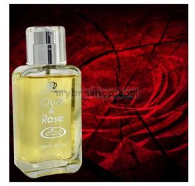 Дълготраен арабски парфюм  Al Rehab 50 ml OUD & ROSE ориенталски аромат на кадифена роза, бял мускус и кехлибар  0% алкохол