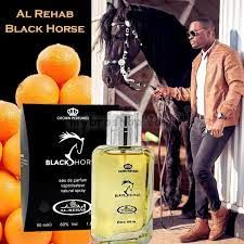 Дълготраен арабски парфюм  Al Rehab 50 ml BLACK HORSE Лимонена трева,бергамот, кедър, пачули , портокал и мандарини 0% алкохол