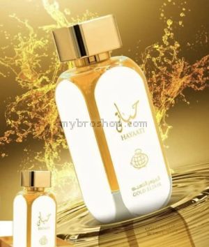 Луксозен aрабски парфюм Hayaati Gold Elixir Lattafa Perfumes 100 мл за ЖЕНИ ,Ванилия, Амбър, Мускус, Ветивер Ориенталски аромат 0% алкохол