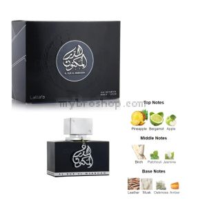 Луксозен aрабски парфюм AL DUR AL MAKNOON SILVER  от Lattafa Perfumes 100 мл Mускус, кожа, кехлибар, дъбов мъх,бергамот, ябълка, ананас