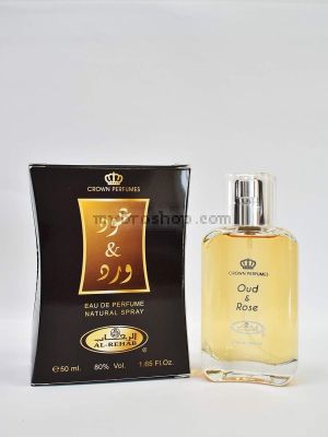 Дълготраен арабски парфюм OUD & ROSE на Al Rehab 50 ml Кадифена роза,  бял мускус , кехлибар,пачули и финни нотки на смола