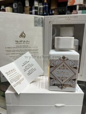 Луксозен арабски парфюм Badee Al Oud Honor & Glor от Lattafa Perfumes 100 мл Куркума, канела, черен пипер, бензоин,ванилия, кашмеран, сандалово дърво, мъх.
