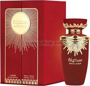 Луксозен арабски парфюм Sakeena от Lattafa 100ml Kафе, мускус, пралина, ванилия, портокалов цвят, малина, роза, мандарина, озонови тонове