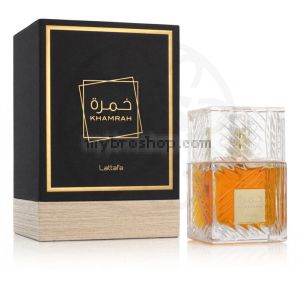 Луксозен арабски парфюм Khamrah от Lattafa 100ml ванилия, печени зърна тонка, лаос бензоин, смирна, кехлибарено дървo