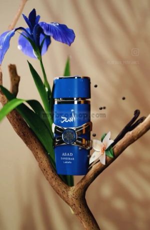 Луксозен арабски парфюм ASAD ZANZIBAR от Lattafa 100ml Ванилия, ирис, пудра, лавандула Средни нотки: пресни пикантни, солено, виолетово