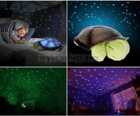 Музикална дестка нощна лампа костенурка проектираща 8 вида съзвездия в 3 различни цвята и 5 мелодийки 