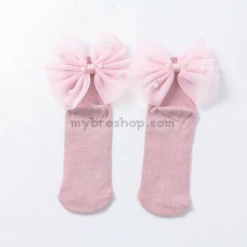 Памучни чорапи с панделка и перли ( 1-3 г)