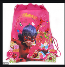  LadyBug Детска раница чанта  с въженце-шнур на Калинката и чения котарак 1