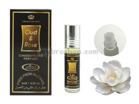 Арабско олио парфюмно масло от Al Rehab 6мл OUD & ROSE ориенталски аромат на кадифена роза,  бял мускус и кехлибар 0% алкохол