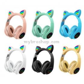 Детски забавни сгъваеми Bluetooth слушалки с котешки уши