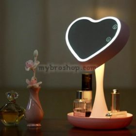 2 в 1 Настолно лед огледало за гримиране и нощна лампа с форма сърце